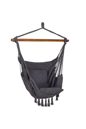 SERSIMO Hanging swing hammock for home or garden HM45, dark gray with pillows, 130x100cm, 150kg