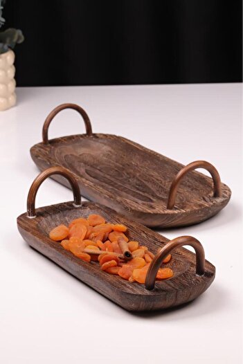 Bambum 2 Piece Pavlonya Darkwood Wooden Presentation Set – Rectangular Serving Plates with Handles