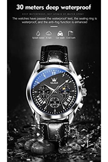 OLEVS Men's Watches - Quartz Watch Waterproof with Leather Strap