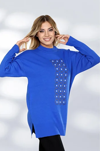 NEWCO Sparkling Stone Detailed Long Knitwear Tunic Modern and Comfortable Cut