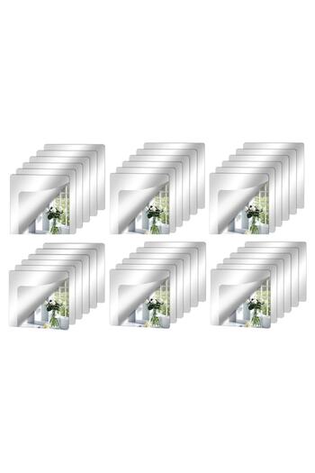 eZmart Set of 36 Self-Adhesive Acrylic Decorative Mirrors, Square Pattern, Silver, 15x15 cm,