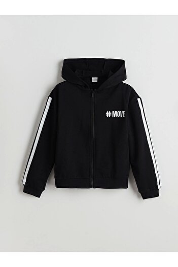 LC Waikiki Lcw Kids Black Hooded Girl's Zip-Up Sweatshirt