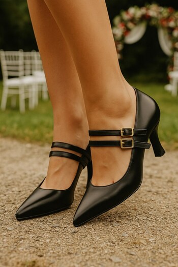 Nstil Daily Women's Thin Heeled Pointed Toe Double Strap Buckle Evening Dress Shoes 100