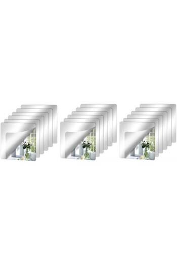 eZmart Set 18 Oglinzi Decorative Acrilice Autoadezive, Model Patrat, Argintiu, 15x15 cm,