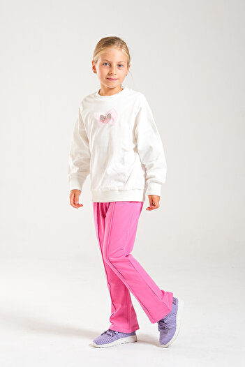 Classio Kids Girl's 100% Cotton Owersize Sweat and Lycra Two Thread Grass Detail Pants Set
