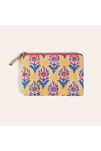 Zsa Zsa Zsu Delhi Hand Print Cotton Makeup Bag 12X18 cm Yellow