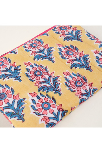 Zsa Zsa Zsu Delhi Hand Print Cotton Makeup Bag 12X18 cm Yellow