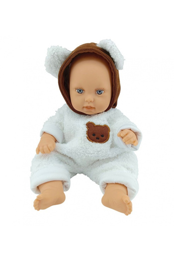 Moni Papusa bebelus pentru copii Bebe Bear cu trasaturi realiste,salopeta cu urechiuse de ursulet, S