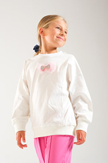 Classio Kids Girl's 100% Cotton Owersize Sweat and Lycra Two Thread Grass Detail Pants Set