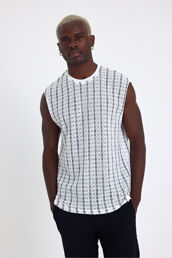 İLKCET MODA Jacquard Cotton Khaki Sleeveless Oversize Undershirt