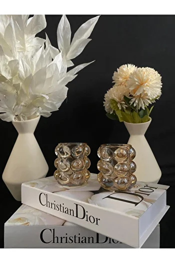 DecoZel Set of 2 Decorative Bubble Glass Cup Candle Holder