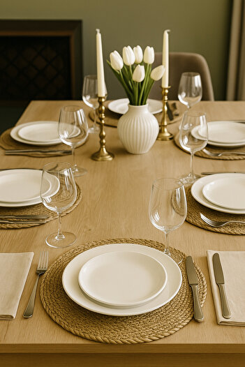 YUNUSOĞLU HOME Jute Placemat 6-Piece Set American Service 33 cm Diameter Placemat 6-Piece Set