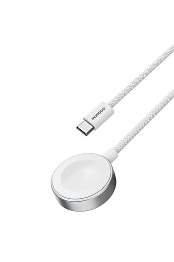 porodo One Touch Magnetic Watch Charger, 2.5W, 1m Cotton Braided Cable, Strong Hold – White