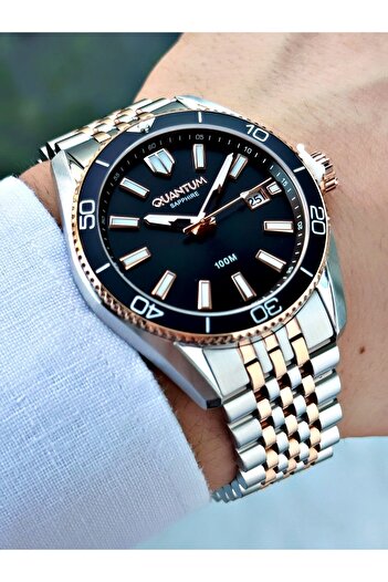 Quantum Silver-Copper Color Sapphire Glass Steel Cord Steel Case Men's Wrist Watch with Calendar 1215.550Mr