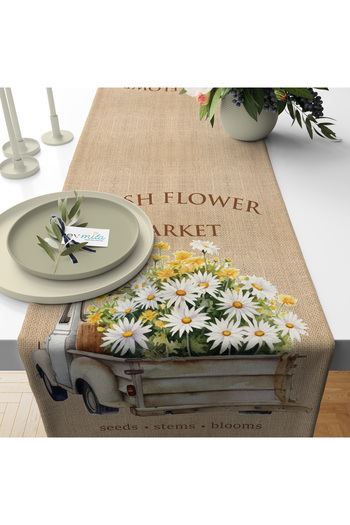Evmila Summer and Spring Themed Daisy Patterned Velvet Runner