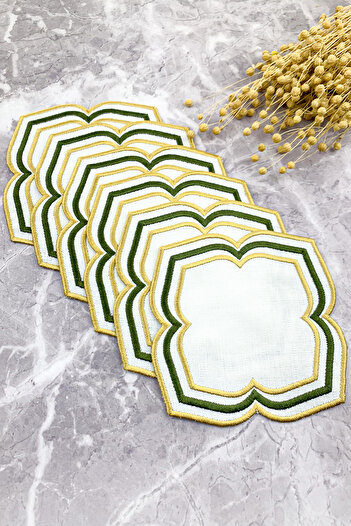 WEARE2 Khaki Gold Colored Moonrise Embroidered 6-Piece Cocktail Napkin