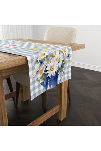 Evmila Summer and Spring Themed Daisy Patterned Velvet Runner