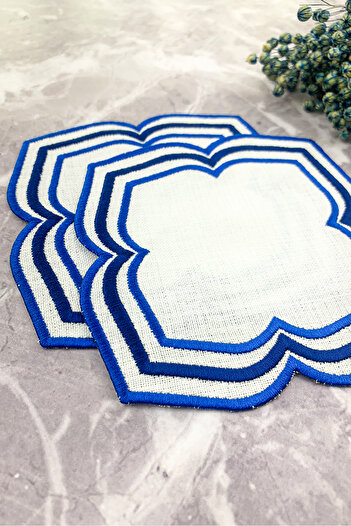 WEARE2 Blue Navy Blue Colored Moonrise Embroidered 2-Piece Cocktail Napkin