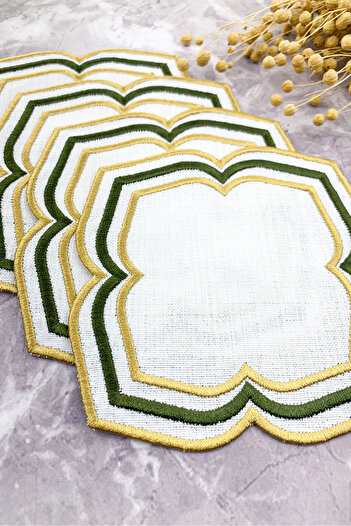WEARE2 Khaki Gold Colored Moonrise Embroidered 4-Piece Cocktail Napkin