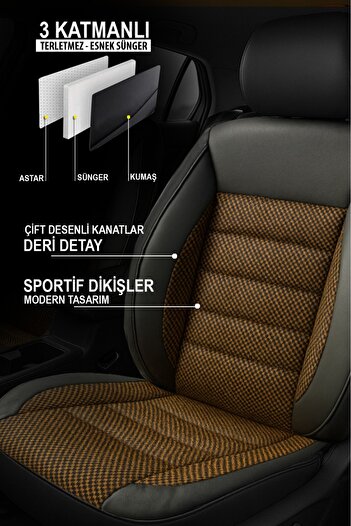 GM-DESIGN Speed Series Bitter Brown Jacquard Fabric Universal Car Seat Cover - 5 Seats Full Set