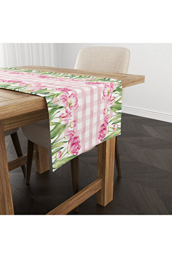 Evmila Summer and Spring Themed Tulip Patterned Velvet Runner