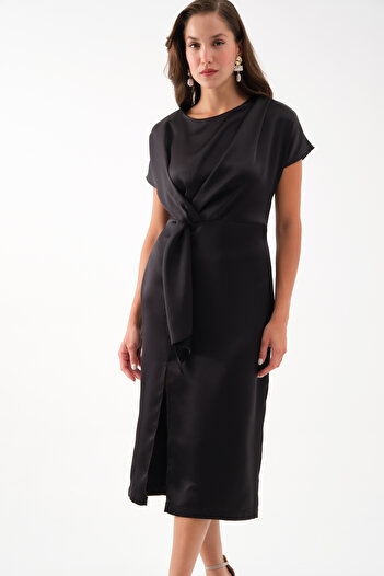 Lafaba Rochie Midi din satin neagră pentru femei