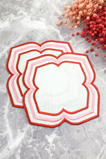 WEARE2 Red Pink Colored Moonrise Embroidered 2-Piece Cocktail Napkin