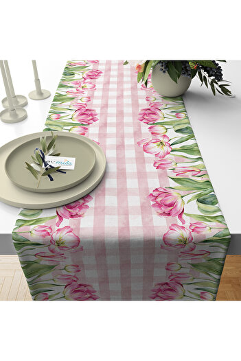 Evmila Summer and Spring Themed Tulip Patterned Velvet Runner