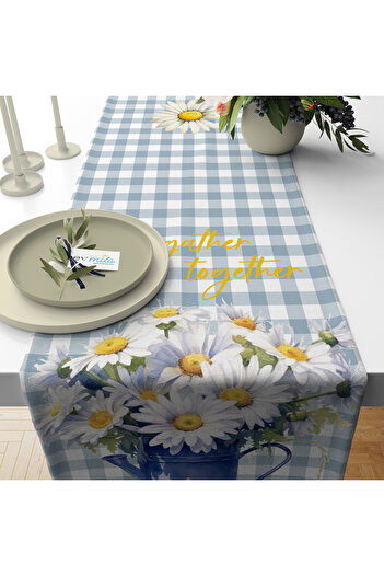 Evmila Summer and Spring Themed Daisy Patterned Velvet Runner
