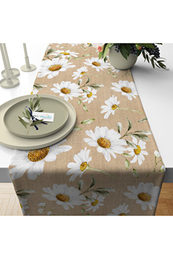 Evmila Summer and Spring Themed Daisy Patterned Velvet Runner