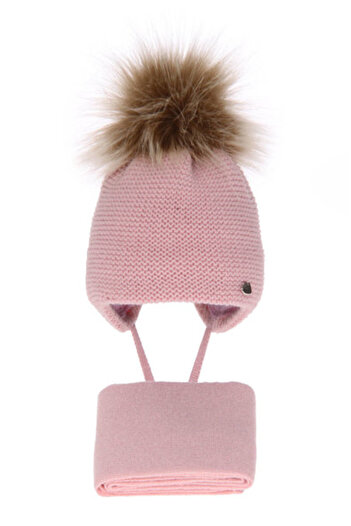 fantasialand Winter set for girls, pink hat and scarf with pompom, Aimi model