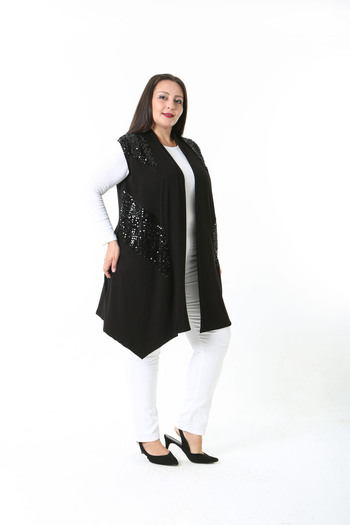XL Modam Pul Detail Black Lycra Viscose Women's Large Size Vest