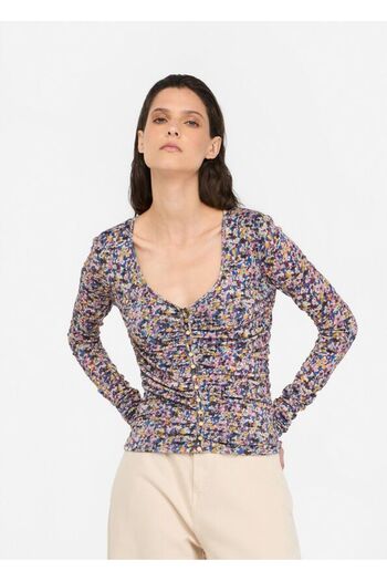 Liu Jo Women's Slim Fit V-Neck Leopard Print Long Sleeve Multi-Color Blouse Mf5081J3821-M9993
