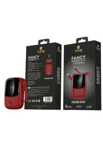 Zoom Plus 10000mAh Power Bank with Digital Display and 22.5W Charging Power with Built-in Type-C and iPhone Cable