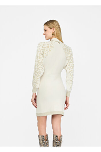 Liu Jo Women's Sleeves Patterned Turtleneck Knitted Mini Ecru Dress Tf5176Ms49I-A4351