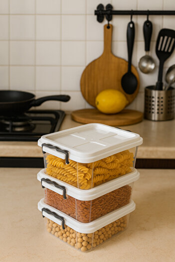 ELDİPA Set of 3 800 ml Modern Pantry Storage Containers Food Storage Containers with Clips