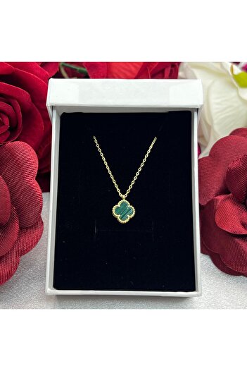 Victoria Yonca Yeşil Taşlı Kadın Kolyesi 925 Ayar Gümüş Altın Kaplama 8 mm