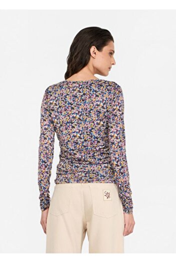 Liu Jo Women's Slim Fit V-Neck Leopard Print Long Sleeve Multi-Color Blouse Mf5081J3821-M9993