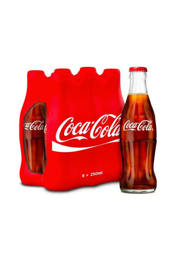 Coca-Cola Original Taste, Carbonated Soft Drink, Glass Bottle 250ml, pack of 6