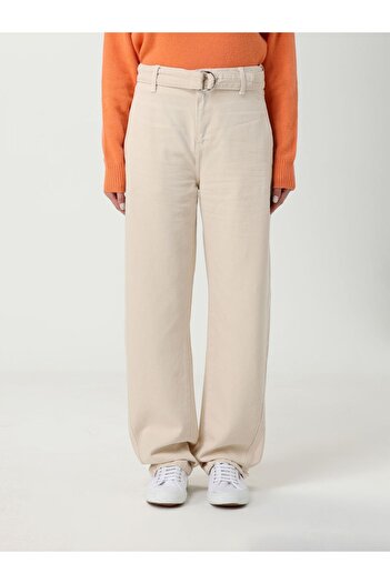 Liu Jo Women's Comfortable Fit High Waist Wide Leg Ecru Trousers with Belt Detail on the Waist Mf5298T115A-20304