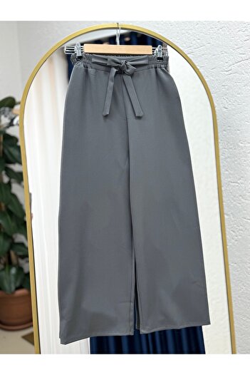 MİHRA STORE Asu Belted Wide Leg Trousers-Mt1445 Anthracite