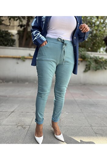 DenizEge Italian Trousers Lace-Up Light Blue