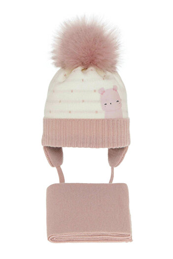 fantasialand Winter set for girls, pink-white hat and scarf Lori