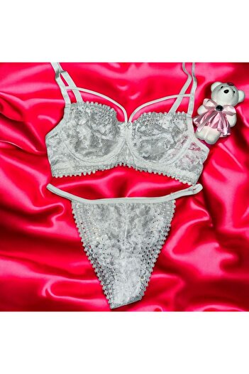 Tendora Stoned Lace Underwire & Non-Cup Drawstring Bra Set