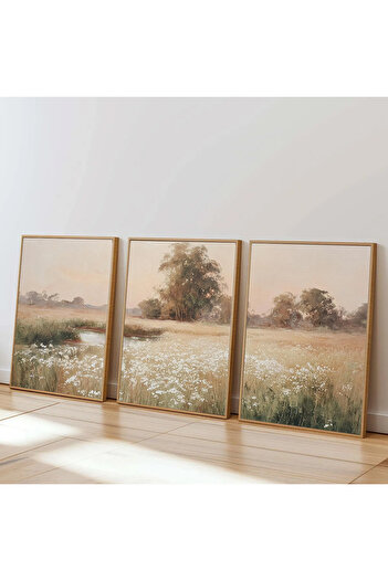 Dekorsiahome 3 Parça Ahşap Çerçeveli Oturma Odası Salon Mutfak Tablo Seti SET3403