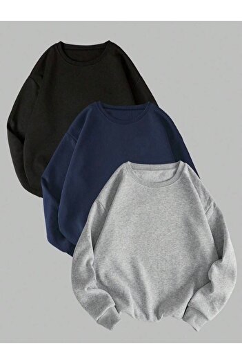 DEZZİİ Φούτερ 3 τεμαχίων Crew Neck Μαύρο Γκρι Navy Blue