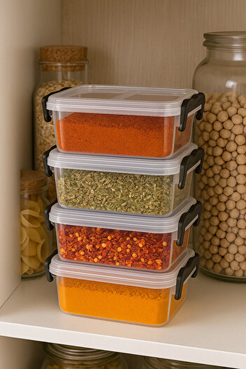 ELDİPA Set of 4 300 ml Modern Pantry Organizer Storage Containers with Clip Food Storage Container