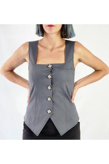 YAXİ Square Collar Unlined Smoked Woven Vest