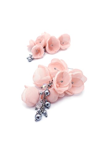 Corizmi Cercei lungi stil ciorchine cu flori din voal, perle si cristale, handmade, Latin Love