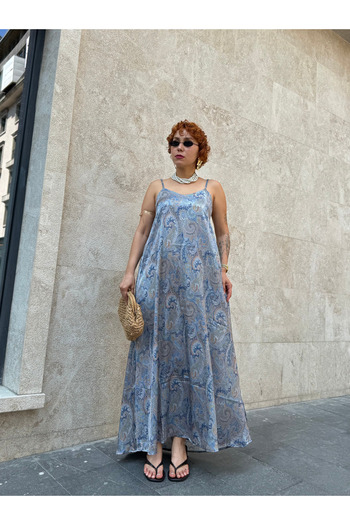 Bak'ap Rochie din satin din bumbac căptușit premium cu model și curea lungă
